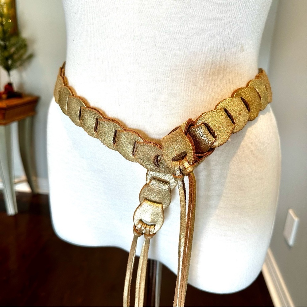 Boho Gold Distressed Braided Leather Belt Accessory